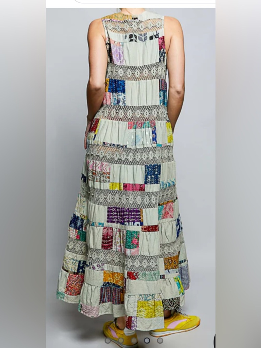 🎨Brand NWOT POL size Medium Mixed-Media Patchwork Tiered Maxi Dress - Picture 3 of 9